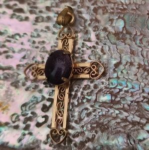 14k g.f cross pendant blue goldstone accent